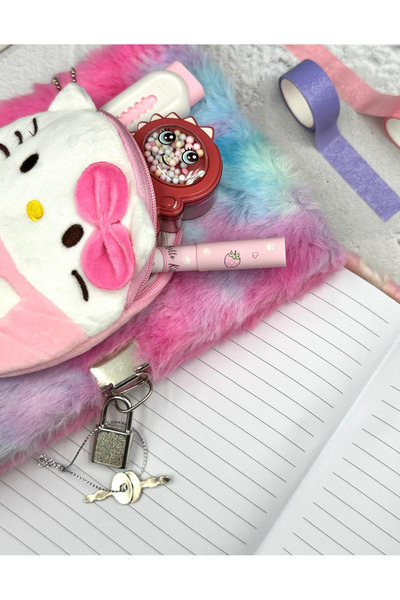 ZeCo Collection Hello Kitty Peluş Cüzdanlı Kilitli Günlük / Hatıra Defteri