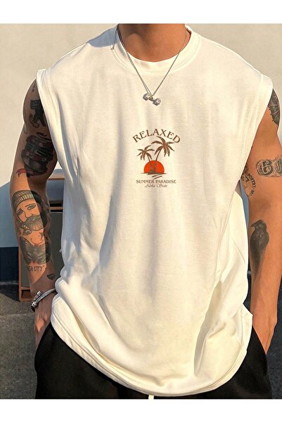 EVIus Unisex opuštena Štampano atletička okrugla kragna majica bez rukava