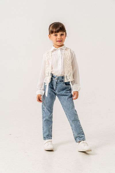 PAMPAL ÇOCUK Triple Suit with Lace Bolero Shirt and Denim Pants