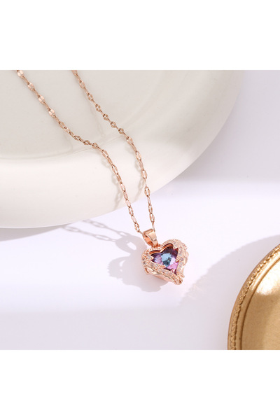 Choice قلادة على شكل قلب المحيط مرصعة بالزركون البرونزي والزجاجي الرومانسي لل...