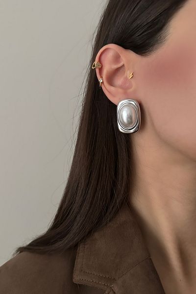 Okko Store Steel Oval Pearl Earring