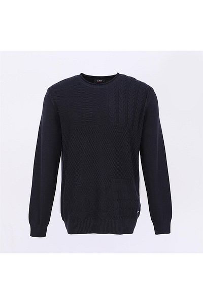 Dio Rise Pulover subțire pentru bărbați - decolteu O, mânecă lungă, marine închisă - M-2XL