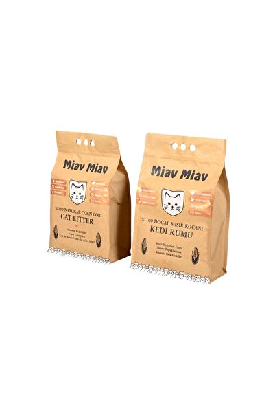 Miav Miav Organik Kedi Kumu Tozsuz Kokusuz Doğal Mısır Koçanı Kedi Kumu (2X8LT)
