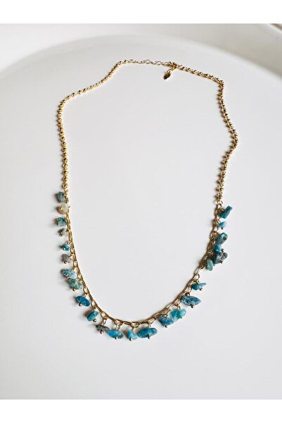 DEVİ fashion Doğal  Taşlı14 Ayar Altın Kaplama Kolye 45 cm