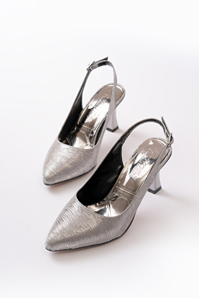 Weynes Σκούρο ασημί Glitter Γυναικεία Ανοιχτή Πίσω Μυτερή Μύτη 7 εκ. Τακούνι Σανδάλια Παπούτσια Wsb0448