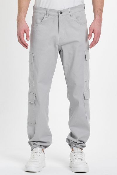 DAMGA JEANS Men's Wide Leg Oversize Baggy Gray Cargo Pocket Trousers