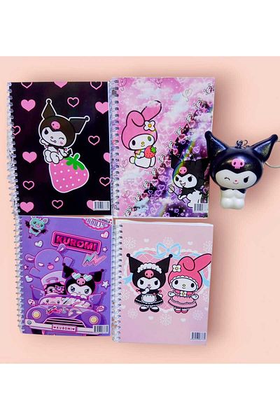 izmir yazici servis Kuromi 4-Piece Notepad Set with Sukushi Keychain Gift Homework Notebook