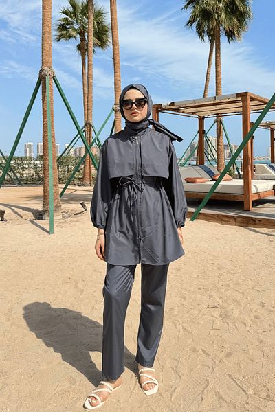 lurex moda Robe Detailed Hijab Swimsuit