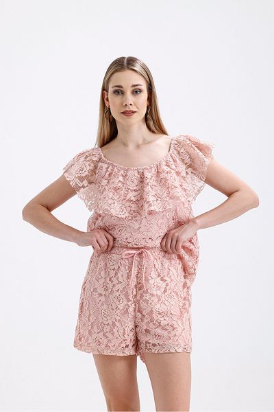 Sense Pantaloni scurți din dantelă căptușiți cu elastic |   Şrt33683 Pulbere