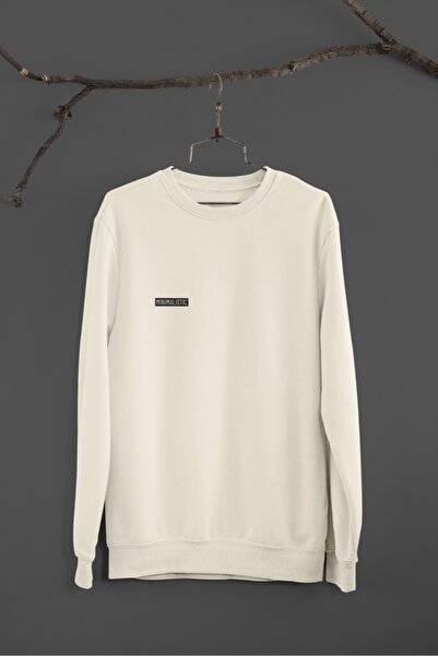 Butik Unisex Long Sleeve 2 Thread Minimalistic Transfer Printed Crew Neck Swe...