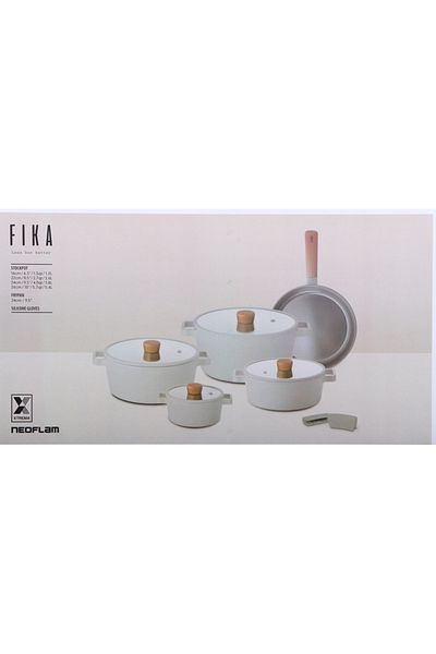 NEOFLAM FIKA ,Cooking Set11pcs,Pots16,22,24,26cm,Glass Lid+Fry24cm)Induction,Non stick,Midnight Green Color