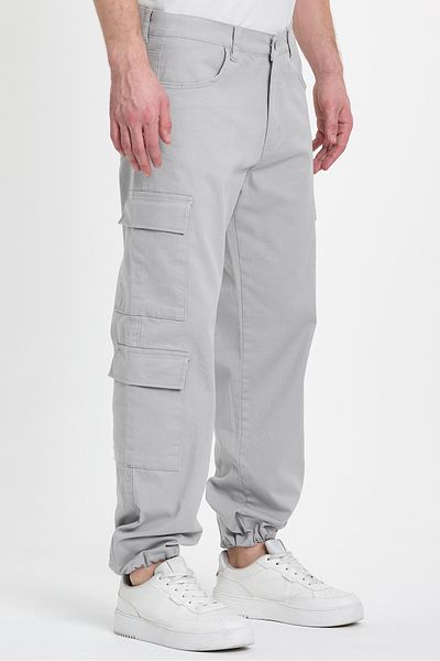 DAMGA JEANS Men's Wide Leg Oversize Baggy Gray Cargo Pocket Trousers