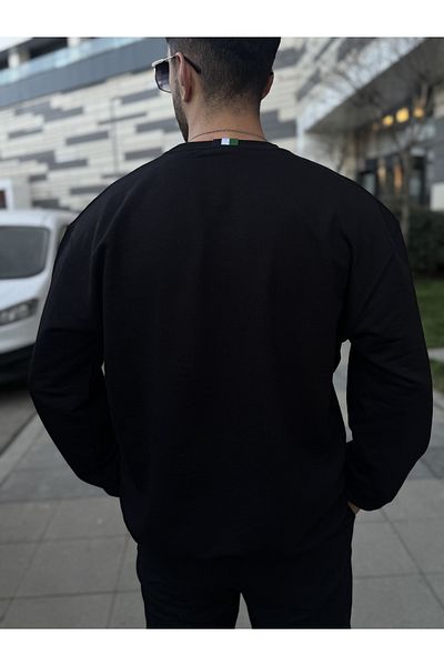 CAN Men's Regular Fit Crew Neck Organic Cotton Black Sweater