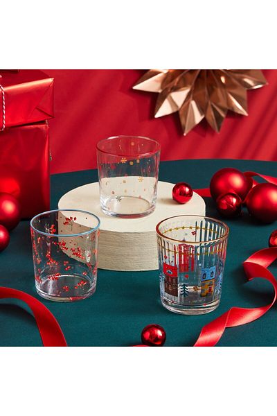 Karaca Home Neujahr Weihnachten 3-teiliges Metzgerbesen-Glasbecher-Set, 380 ml, Mehrfarbig