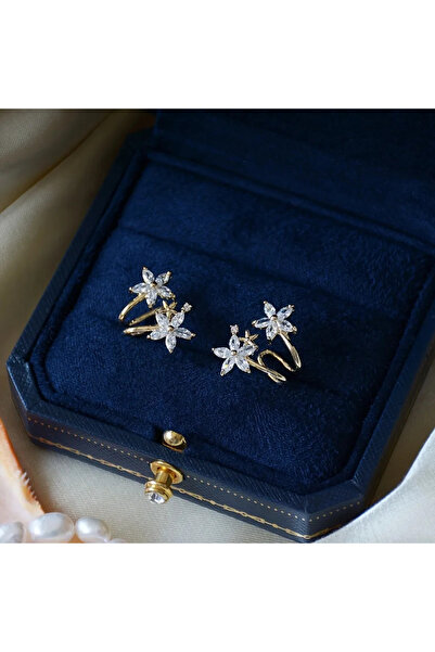 Choice TE-04655-01 Fashionable And Elegant Zircon Flower Gold Earrings Suitab...