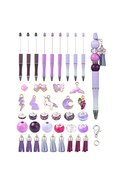 Choice PURPLE A Set Dream Purple Beaded Pen Kit 6-piece Beaded Pens and Alloy Pendants for Handmad Gift Sch