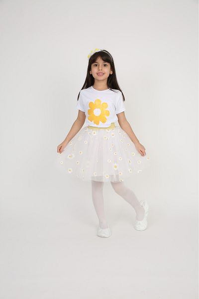 Dıgıl Kids Daisy Patterned Skirt / T-Shirt Girl's Top and Bottom Set