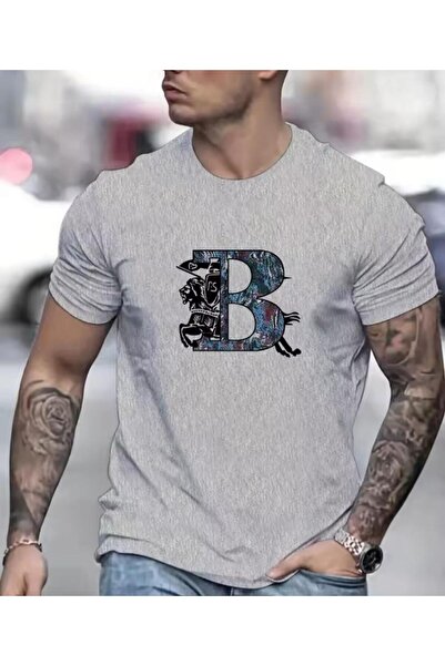 caddekombin Tricou gri pentru bărbați din bumbac pieptănat cu gât crew, cu li...