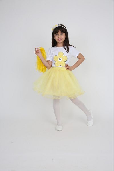 Dıgıl Kids Yellow Line Skirt / Daisy Patterned T-Shirt / Girl's Top and Bottom Suit / April 23 Show Outfit
