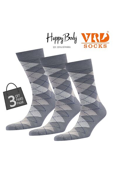 Happy Body Bamboo Men's 3-Piece Special Scarce Socket Patterned Washed Fabric Non-Smearing Rubber Seamless Toe End