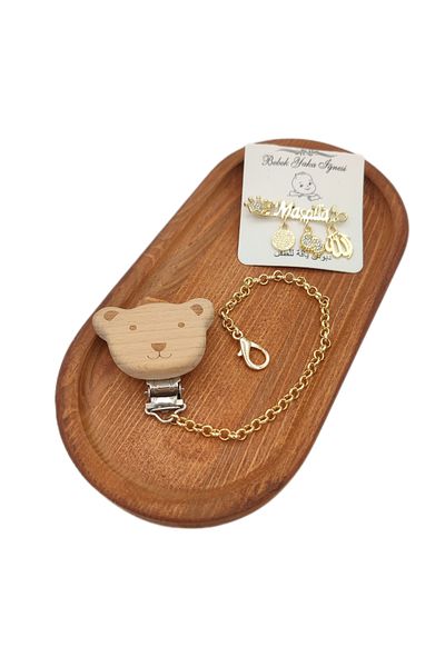 Sahi Aksesuar Bear Clip Baby Pacifier Chain and Baby Collar Pin Set - Pacifier Strap Bezyi1696