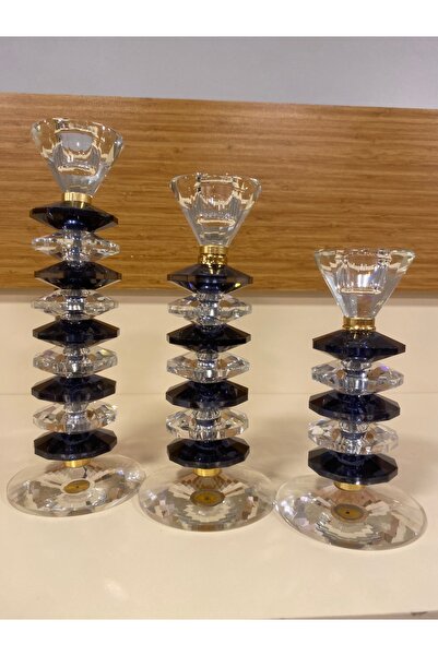 PLUS HOME ŞAMDAN MUMLUK 3'LÜ KRİSTAL EL YAPIMI FÜME ŞEFFAF 27 22 18 CM
