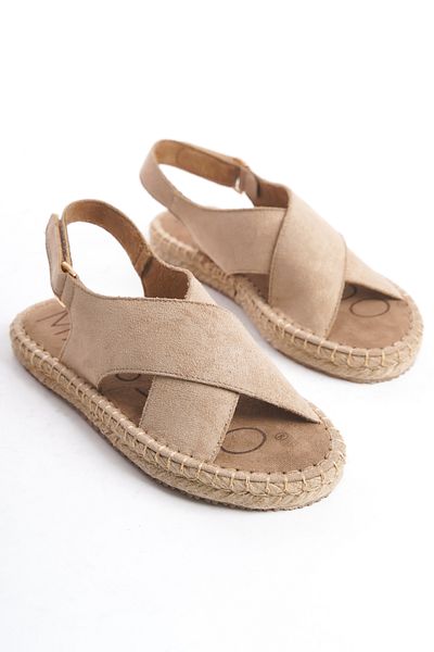 MARSEDO Sandale de zi cu velcro cu spatele deschis, cu talpă de paie Ibiza