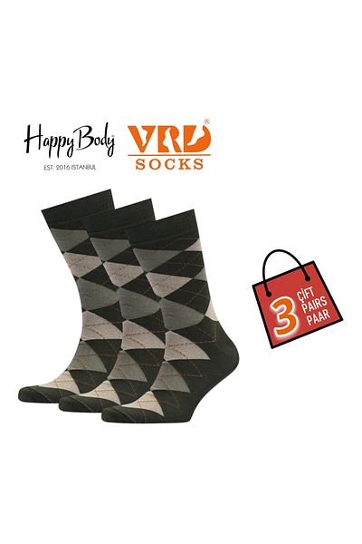 Happy Body Bamboo Men's 3-Piece Special Scarce Socket Patterned Washed Fabric Non-Smearing Rubber Seamless Toe End