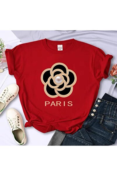 caddekombin Γυναικείο μπλουζάκι από βαμβακερό χτενισμένο βαμβάκι με στάμπα Fl...