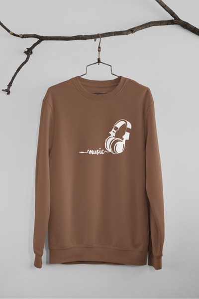 Butik Unisex Long Sleeve 2 Yarn WHITE EARNING Transfer Printed Crew-Neck Swea...