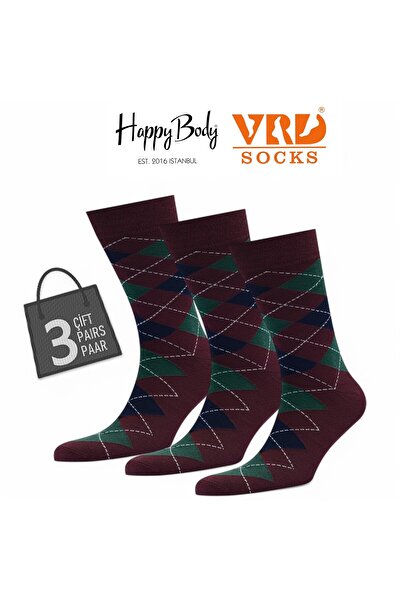 Happy Body Bamboo Men's 3-Piece Special Scarce Socket Patterned Washed Fabric Non-Smearing Rubber Seamless Toe End