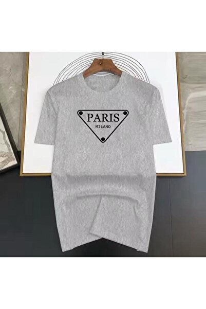 caddekombin Tricou gri pentru bărbați din bumbac pieptănat cu imprimeu Paris ...