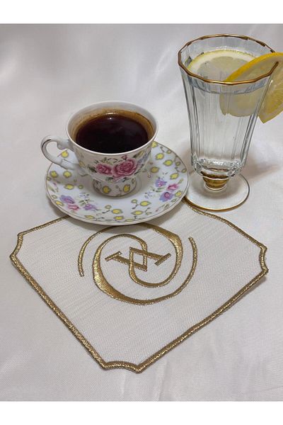 Mustgross 6 Pieces Fabric Presentation Napkins - Coffee Side Embroidered Presentation Napkin, Cocktail Napkin