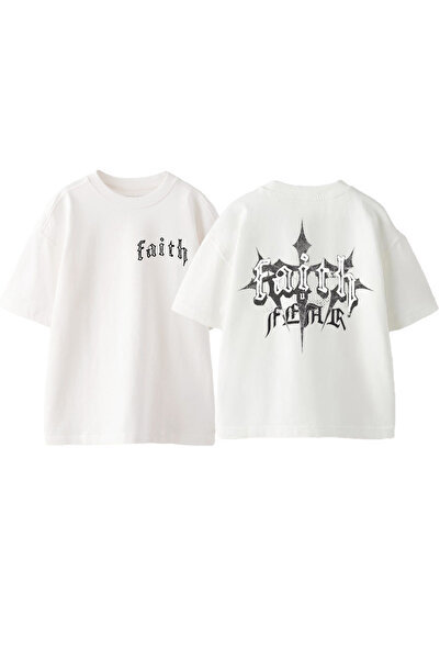 Anetos Μπλουζάκι Faith Design Back με τύπωμα Cotton White oversized