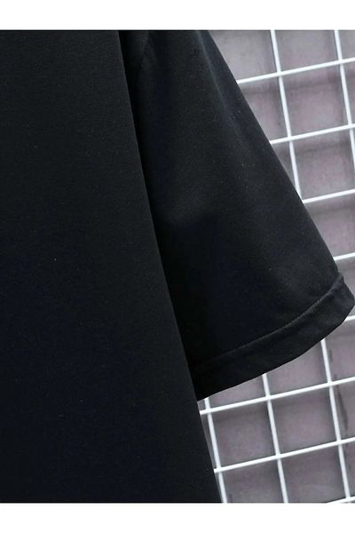 qubo sportswear & company Tricou negru cu mânecă scurtă, unisex, din bumbac, cu imprimeu supradimensionat