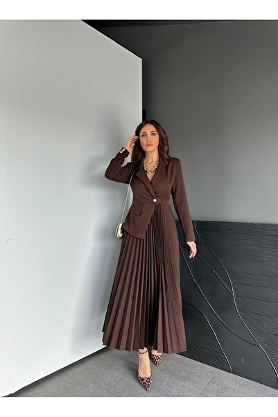 Zerrincan Giyim Kahve Ceket Etek Görünümlü Elbise