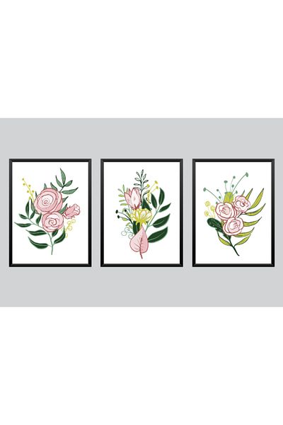 estölye 3 Piece Bohemian Style Artistic Wood Frame Look Painting Set