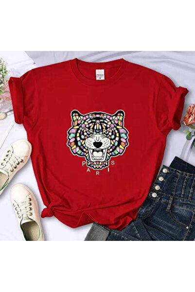 caddekombin Πολύχρωμο γυναικείο μπλουζάκι με στάμπα λιονταριού, βαμβακερό χτε...