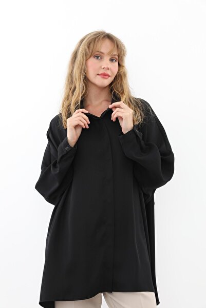 Nuss 3001 Salaş Yazlık Gömlek Siyah Renk Çilek Kumaş Yazlık Rahat Kesim