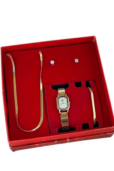 ESNASTORE Gold Çelik Kadın Saat Seti
