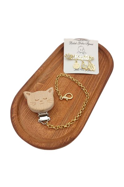 Sahi Aksesuar Cat Clip Baby Pacifier Chain and Baby Collar Pin Set - Pacifier Strap Bezyi1699