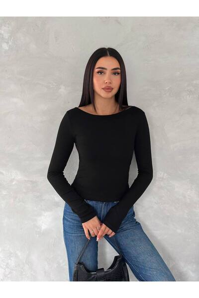 ByMisa Store Premium ποιότητας γυναικείο μαύρο μακρυμάνικο μπλουζάκι με γιακά πριγκίπισσας