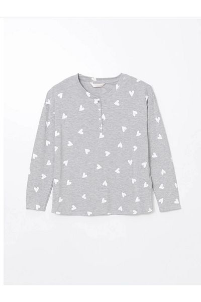 LC Waikiki Lcw Dream Gray Crew Neck Printed Women's Pajama Top