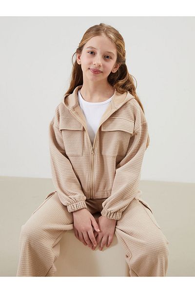 LC Waikiki Lcw Girl's Hooded Zippered Sweatshirt