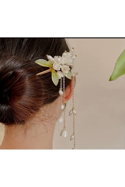 MAHLA Елегантна фиба за коса с перлена украса, корейски стил аксесоар за коса...