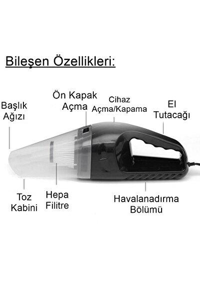 Carub Araç Çakmaklık Girişli Oto Temizleyici Torbasız Süpürge