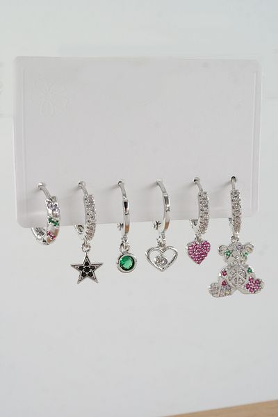 ARTEMİSİA Women's Vip Series Antiallergenic Mixed Figured Zircon Stone 6-Piece Earring Set