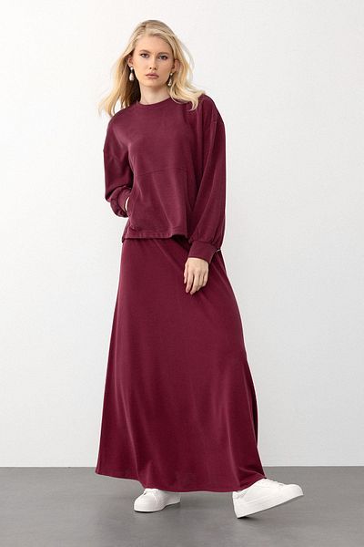 Olcay Set de fuste de transpirație supradimensionate din țesătură premium burgundy - 7011-TK