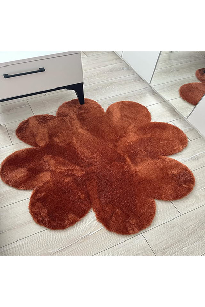 Paco Home Dekoratif Kremit Peluş Yumuşak Papatya Desen Halı