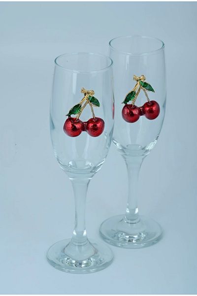 Sillage Home 2-Person Cherry Detailed Coffee Side Glass, Goblet Glass
